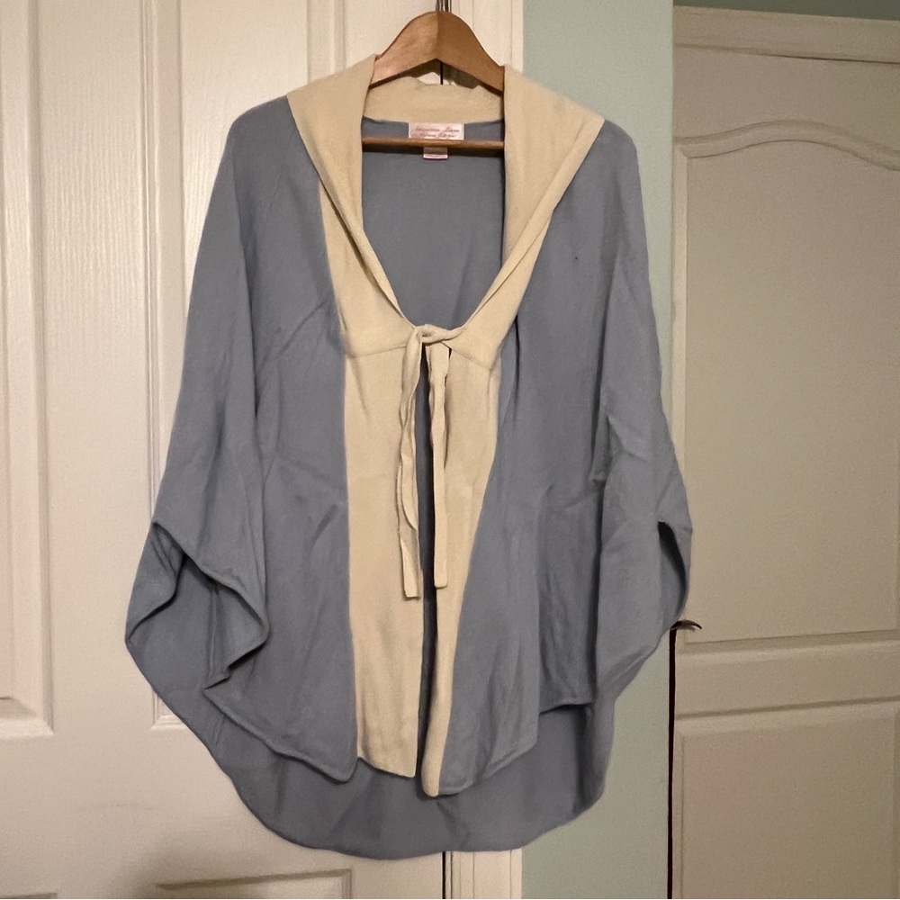 High End Schweitzer Light Blue & Cream Cashmere Robe/Cape